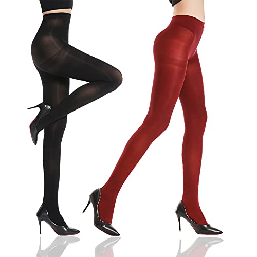 HA WA 2 Pack Strumpfhose Damen schwarz und Rot, durchscheinend Microfaser strumpfhosen Shaper Bein von HA WA