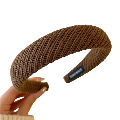 Damen Haarbänder Haar Elastic Hair Band Band Gitterdruck Schwamm Stirnband Damen Girl Wide Side Hairband Hair Hoop Weibliche Haarzubehör-7 Braun Stricken von HAAR