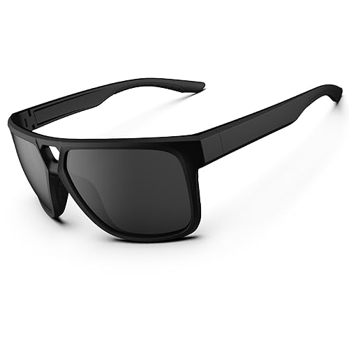 HAAYOT Herren-Sonnenbrille, polarisiert, Damen-Sonnenbrille, leichter TR90-Rahmen, UV-Schutz für Autofahren, Angeln, Golf, Reisen, Mattschwarz und Grau von HAAYOT