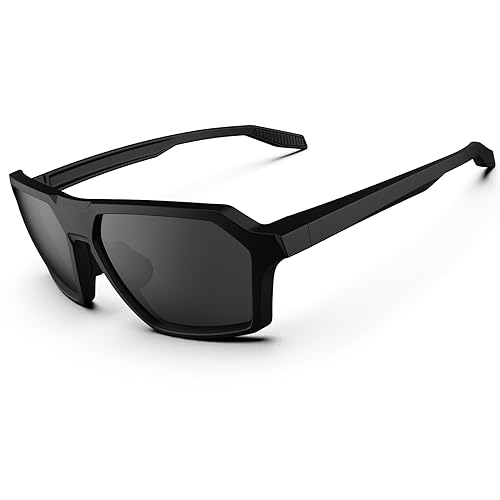 Polarisierte Sonnenbrille für Herren und Damen, Sport-Sonnenbrille, 100% UV-Schutz, flexibel, leicht, TR90-Rahmen, Sonnenbrille, Fahren, Angeln, Laufen, Golf, Mattschwarz und Grau von HAAYOT