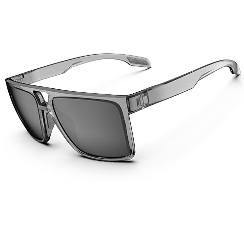 Sonnenbrille Herren Damen Polarisierte Sport-Sonnenbrille Leichter TR90-Rahmen 100% UV-Schutz Sonnenbrille Fahren Angeln Wandern Laufen Golf, Klares Grau & Grau von HAAYOT