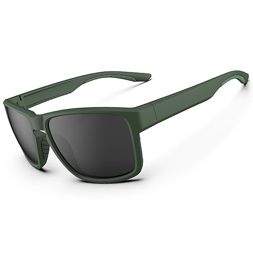 Sonnenbrille für Herren, polarisiert, Sport-Sonnenbrille, Damen, leicht, TR90-Rahmen, Sonnenbrille, Fahren, Angeln, Wandern, Laufen, matt, dunkelolivgrün und grau von HAAYOT