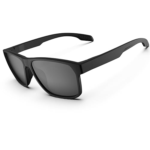 Sonnenbrille für Herren und Damen, polarisierte Sport-Sonnenbrille, leicht, langlebig, flexibel, TR90-Rahmen, 100% UV-Schutz, Sonnenbrille, Angeln, Fahren, Golf, Laufen, Mattschwarz und Grau von HAAYOT