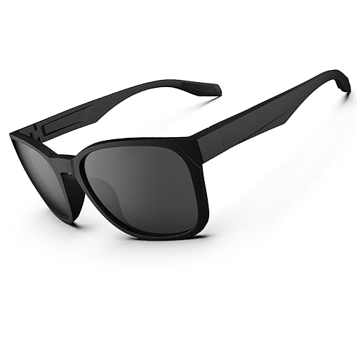 Sonnenbrille für Herren und Damen, polarisierte Sport-Sonnenbrille, leicht, langlebig, flexibel, TR90-Rahmen, 100% UV-Schutz, Sonnenbrille, Angeln, Fahren, Laufen, Mattschwarz und Grau von HAAYOT