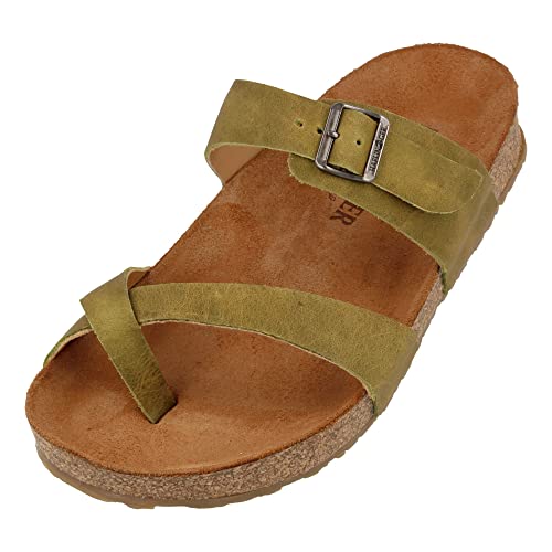 HAFLINGER Bio Juno Leder Pantolette Sandale Korkfußbett Unisex Grün (Country Oliv 1659), Gr 38 von HAFLINGER