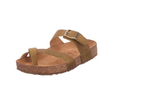 HAFLINGER Bio Juno Leder Pantolette Sandale Korkfußbett Unisex Grün (Country Oliv 1725), Gr 38 von HAFLINGER