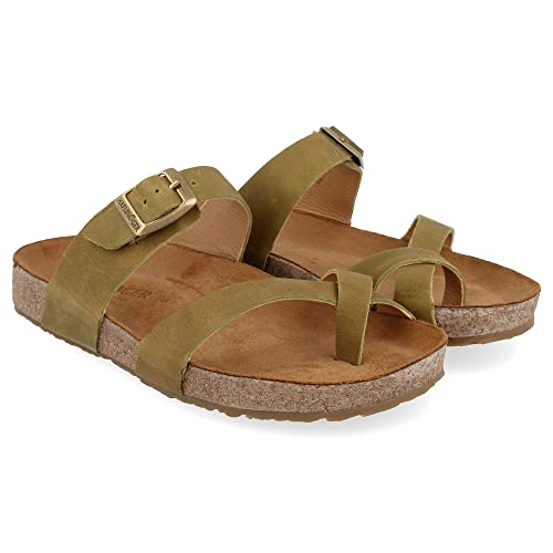 HAFLINGER Bio Juno Leder Pantolette Sandale Korkfußbett Unisex Grün (Country Oliv 1725), Gr 43 von HAFLINGER