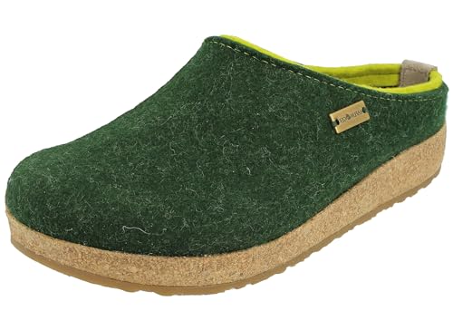 HAFLINGER Damen Hausschuh Herren Pantoffel Clog Wollfilz Grizzly Kris 711056, Größe:40 EU, Farbe:Grün von HAFLINGER