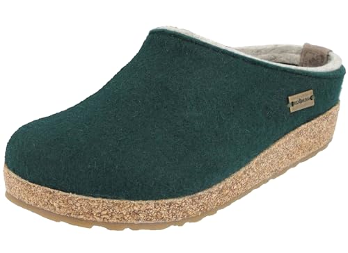 HAFLINGER Damen Hausschuh Herren Pantoffel Clog Wollfilz Grizzly Kris 711056, Größe:41 EU, Farbe:Grün von HAFLINGER