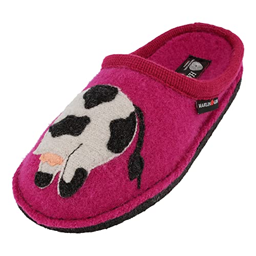 HAFLINGER Flair Molly Wollwalk Pantoffel Hausschuh Kuhmotiv (Kardinal 22) Gr. 42 von HAFLINGER