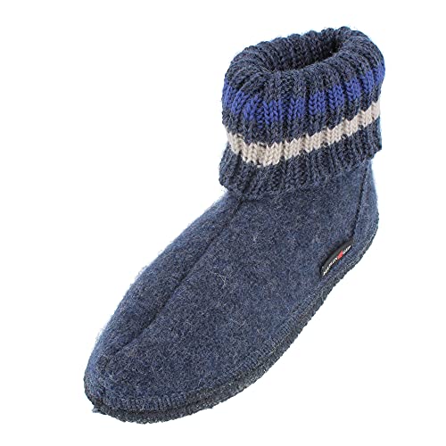 HAFLINGER Hüttenschuh Paul mit Kragen aus reiner Schurwolle Blau (Jeans 72), EU Gr. 21 von HAFLINGER