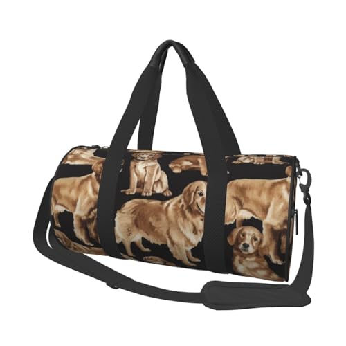 Golden Retrievers Reisetasche, Organizer, Sporttasche, Turnbeutel, großer Druck, Polyester, Schultertasche für Damen und Herren, Schwarz , Einheitsgröße von HAHAFU