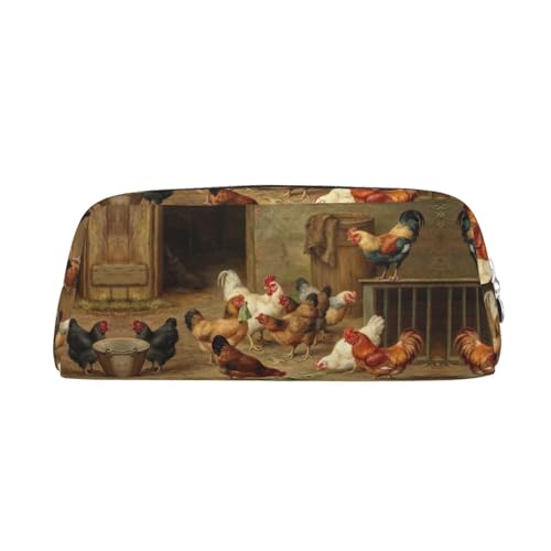 HAHAFU Federmäppchen aus Leder, Motiv: Roast Chicken Hen Farm, niedliches Federmäppchen für Mädchen und Jungen, bedruckt, Schreibwaren, Organizer, Tasche, Schule, Büro, silber, Einheitsgröße, von HAHAFU