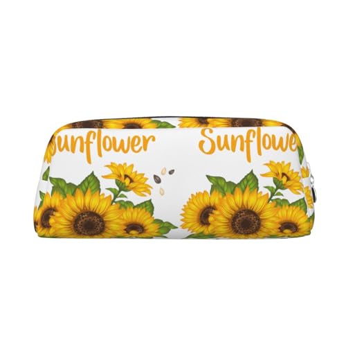 HAHAFU Federmäppchen aus Leder, Motiv: Sonnenblume, für Mädchen und Jungen, bedruckt, Schreibwaren, Organizer, Tasche, Schule, Büro, Federmäppchen, silber, Einheitsgröße, Taschen-Organizer von HAHAFU