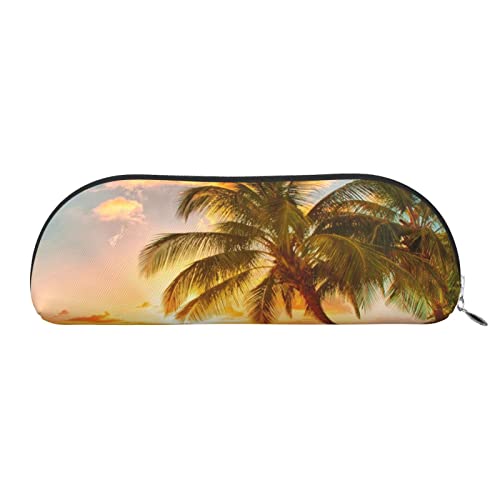 HAHAFU Federmäppchen aus Leder, Motiv: Sonnenuntergang, Hawaii-Palme, für Mädchen und Jungen, niedlicher Druck, Schreibwaren, Organizer, Tasche, Schule, Büro, Federmäppchen, silber, Einheitsgröße, von HAHAFU