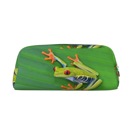 HAHAFU Federmäppchen aus Leder mit Frosch- und Blättern, für Mädchen und Jungen, bedruckt, Schreibwaren, Organizer, Tasche, Schule, Büro, Federmäppchen, silber, Einheitsgröße, Taschen-Organizer von HAHAFU