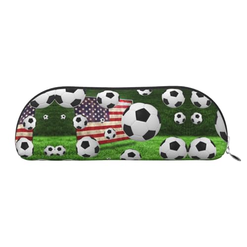 HAHAFU Federmäppchen aus Leder mit Fußball-Flagge für Mädchen und Jungen, niedlicher Druck, Schreibwaren, Organizer, Tasche, Schule, Büro, Federmäppchen, silber, Einheitsgröße, Taschen-Organizer von HAHAFU