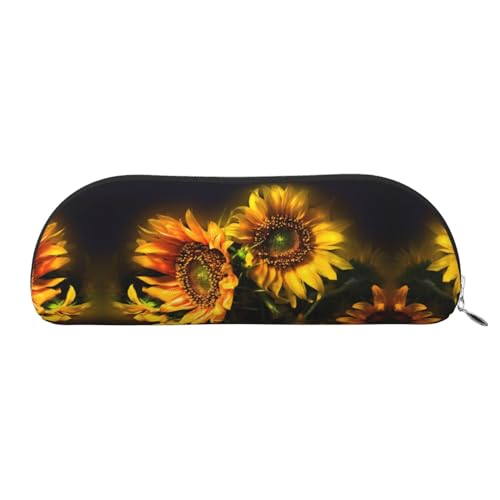 HAHAFU Federmäppchen aus Leder mit Sonnenblumen-Motiv, für Mädchen und Jungen, niedlicher Druck, Schreibwaren, Organizer, Tasche, Schule, Büro, Federmäppchen, silber, Einheitsgröße, Taschen-Organizer von HAHAFU