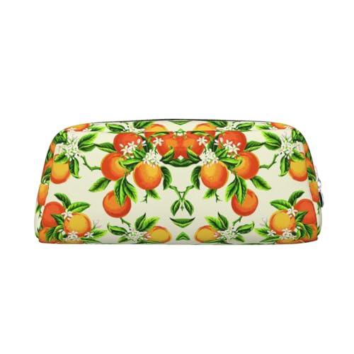 HAHAFU Federmäppchen aus Leder mit gelben Blüten und orangefarbenen Früchten, für Mädchen und Jungen, bedruckt, Schreibwaren, Organizer, Tasche, Schule, Büro, Federmäppchen, silber, Einheitsgröße, von HAHAFU