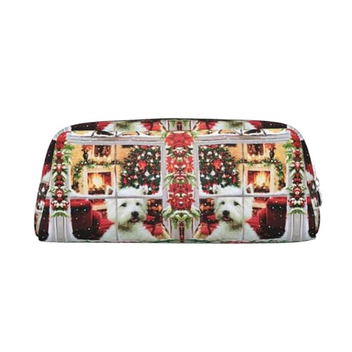 HAHAFU Federmäppchen mit weihnachtlichem Hund, niedliches Leder-Federmäppchen für Mädchen und Jungen, bedruckt, Schreibwaren, Organizer, Tasche, Schule, Büro, Federmäppchen, silber, Einheitsgröße, von HAHAFU