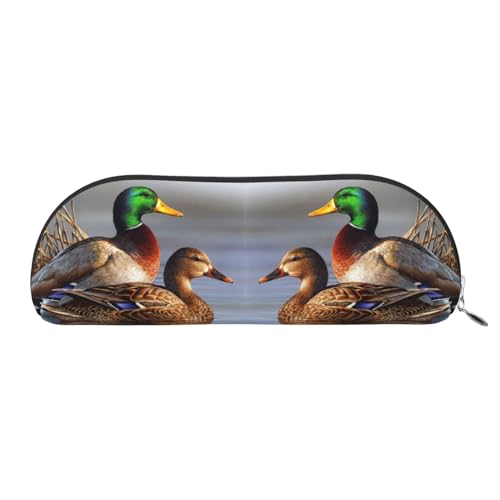 HAHAFU Mallard Duck Leder-Federmäppchen für Mädchen und Jungen, niedlicher Druck, Schreibwaren, Organizer, Tasche, Schule, Büro, Federmäppchen, silber, Einheitsgröße, Taschen-Organizer von HAHAFU