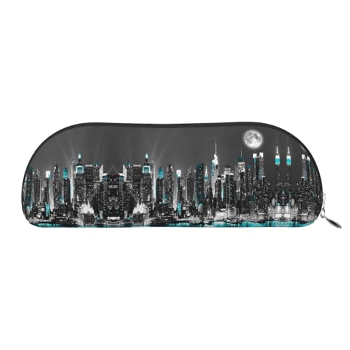 HAHAFU New York Paintings Leder-Federmäppchen für Mädchen und Jungen, niedlicher Druck, Schreibwaren, Organizer, Tasche, Schule, Büro, Federmäppchen, silber, Einheitsgröße, Taschen-Organizer von HAHAFU