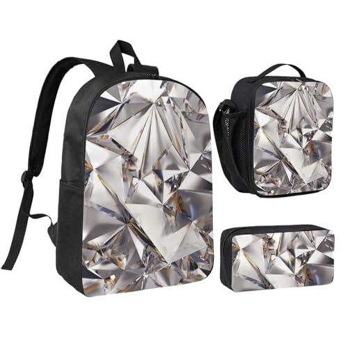 HAHAFU Schulrucksack-Set mit Glitzer, abstraktes Diamant-Kristall-Muster, 43,2 cm, mit Federmäppchen und Lunchtasche, passendes Druckdesign, strapazierfähiges Polyester, Schultasche für Kinder HAHAFU Schulrucksack-Set mit Glitzer, abstraktes Diamant-Kristall-Muster, 43,2 cm, mit Federmäppchen und Lunchtasche, passendes Druckdesign, strapazierfähiges Polyester, Schultasche für Kinder von HAHAFU