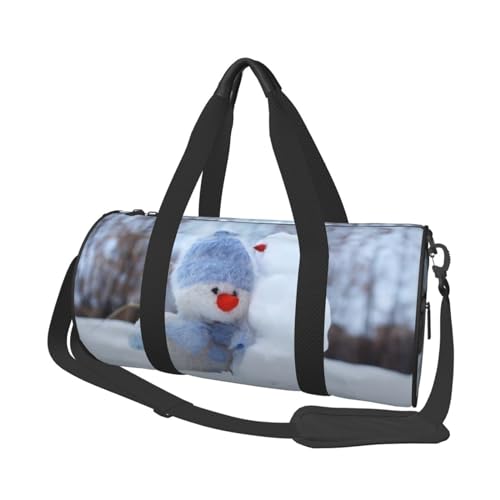 Niedliche Schneemann-Reisetasche, Organizer, Sporttasche, Turnbeutel, großer Druck, Polyester, Schultertasche für Damen und Herren, Schwarz , Einheitsgröße von HAHAFU