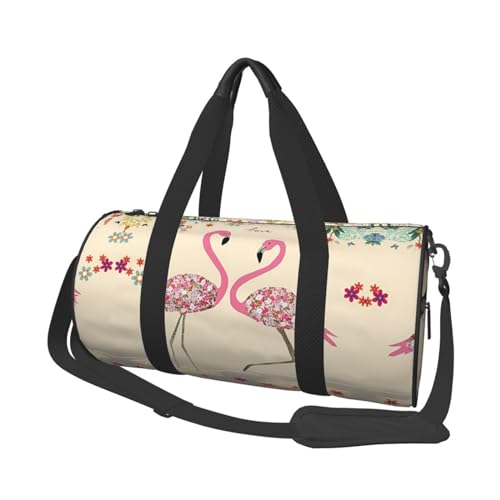 Reisetasche mit Flamingos und Blumen, Organizer, Sporttasche, Turnbeutel, großer Druck, Polyester, Schultertasche für Damen und Herren, Schwarz , Einheitsgröße von HAHAFU