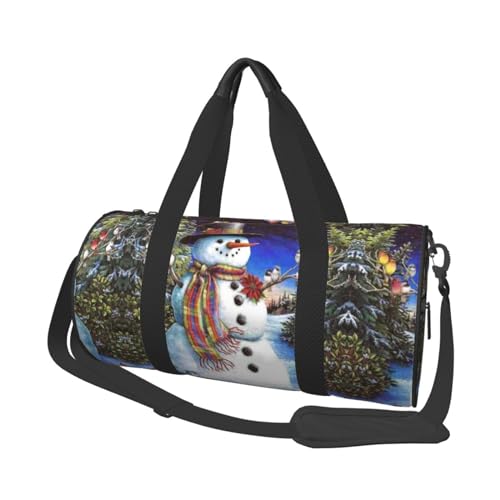 Snow Girl Reisetasche mit Vögeln, Weihnachtsbaum, Organizer, Sporttasche, Turnbeutel, großer Druck, Polyester, Schultertasche für Damen und Herren, Schwarz , Einheitsgröße von HAHAFU