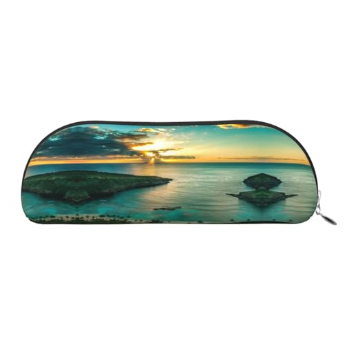 Sunrise Over Hawaii Leder-Federmäppchen für Mädchen und Jungen, niedlicher Druck, Schreibwaren, Organizer, Tasche, Schule, Büro, Federmäppchen, silber, Einheitsgröße, Taschen-Organizer von HAHAFU