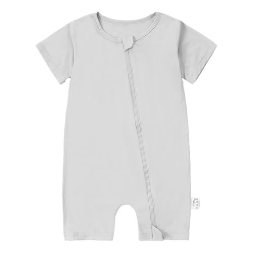 HAHASHOW Bambus Strampler Neugeborene, Sommer Baby Kostüm mit 8 Wege Reißverschluss, Kurze Ärmel Schlafanzug Baby Overall Frühling 6-12 Monate Hellgrau HAHASHOW Bambus Strampler Neugeborene, Sommer Baby Kostüm mit 8 Wege Reißverschluss, Kurze Ärmel Schlafanzug Baby Overall Frühling 6-12 Monate Hellgrau von HAHASHOW