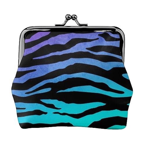 Münzgeldbörse aus Leder für Damen und Herren, persönliche kleine Münztasche, niedliche Münztasche mit Kussverschluss, Lila Blau Grün Camouflage Zebra Streifen, Einheitsgröße, Niedlich von HAICOM