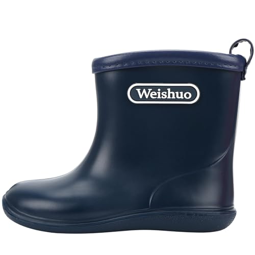 Gummistiefel Kinder für Jungen Mädchen Wasserdichte Rutschfeste Weiche PVC Regenstiefel Kleinkind, Herstellergröße 14, EU-Größe 22, Dunkelblau von Weishuo