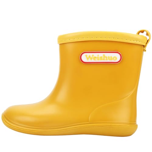 Gummistiefel Kinder für Jungen Mädchen Wasserdichte Rutschfeste Weiche PVC Regenstiefel Kleinkind, Herstellergröße 17, EU-Größe 25/26, Gelb von Weishuo