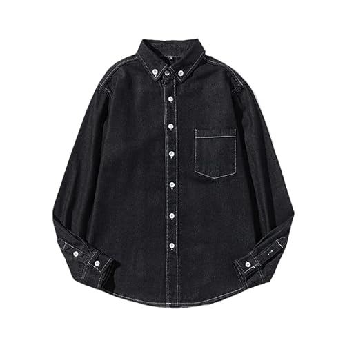 HAN HONG Frühling Herbst Koreanische Hemden für Herren Einreihig Washed Denim Shirts Causal Langarm Top Shirts Männer, Schwarz , XXL von HAN HONG