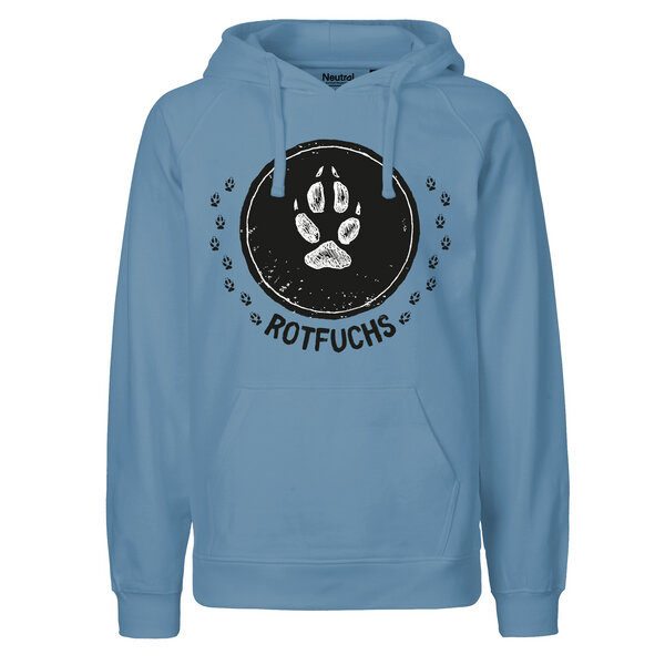 HANDGEDRUCKT "Trittsiegel RotFuchs" Männer Hoody aus reiner Biobaumwolle (kbA) von HANDGEDRUCKT