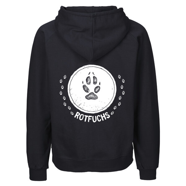 HANDGEDRUCKT "Trittsiegel RotFuchs" Männer Zip Hoody aus reiner Biobaumwolle (kbA) von HANDGEDRUCKT