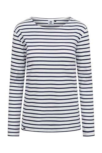 HANSEHELD Streifenshirt Damen Natur-Marine Langarm Weiß Blau M | Frauen Ringelshirt | Streifen | Bretonisches Hemd | Matrosenshirt | Gestreift von HANSEHELD