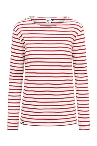 HANSEHELD Streifenshirt Damen Natur-Rot Langarm Weiß Rot S | Frauen Ringelshirt | Streifen | Bretonisches Hemd | Matrosenshirt | Gestreift von HANSEHELD