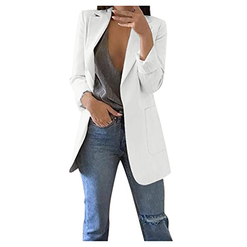 Damen-Blazer langärmelig Schlichtes Business Büro Anzugjacke Hosenanzug Blazer Hose -Teiler Anzugjacke Knopfleiste Casual Revers Business Büro A von HANXIULIN