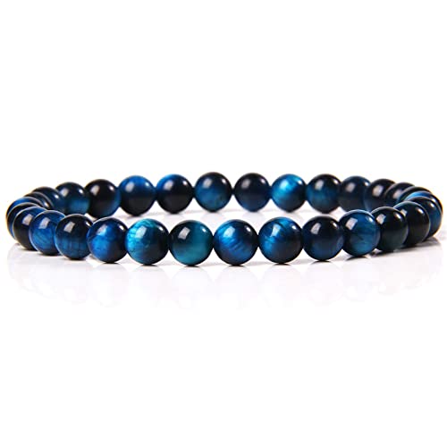 6 mm blaue Lapis-Tigerauge-Achate, Buddha-Armbänder, Naturstein, runde Perlen, Elastizitätsseil for Männer und Frauen, 7 Katzenauge, elastisches Seil, 19 cm ( Color : 32 Tiger Eye , Size : Elastic rop von HAODUOO