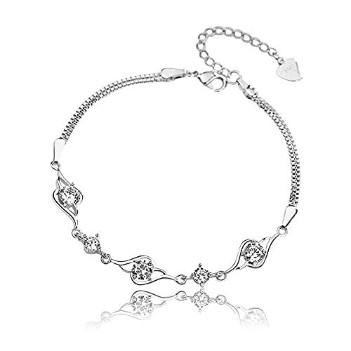 Armreif verstellbar aus Sterlingsilber, Sterling-Silber-Armband for Damen, Damen-Armband aus 925er-Sterlingsilber mit Mosaik-weißem Kristall-Armband, Freundschaftsarmband, Sterling-Silber-Schmuck, Ges von HAODUOO