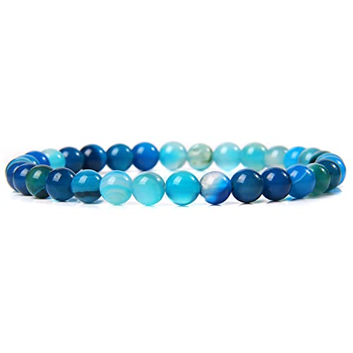 Frauen Männer Runde Perlen Armbänder 6mm Natürliche Achate Quarz Stein Elastische Strang Armband & Armreifen Paare Schmuck Geschenk, 34 Achat, Elastisches Seil 19CM ( Color : 24 Agate , Size : Elastic von HAODUOO