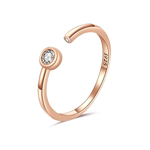 HAODUOO Runde offene Ringe aus Sterlingsilber mit Zirkon, Jubiläumsschmuck for Damenringe (Color : Rose Gold) von HAODUOO