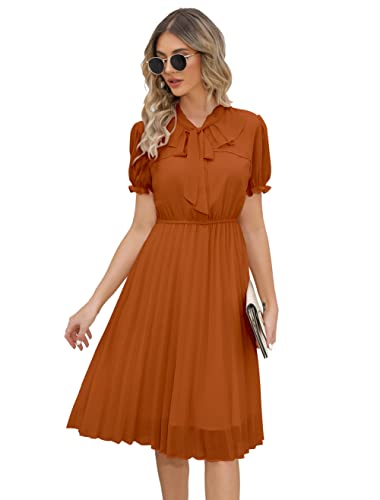 HAOKEKE Women Summer Print Dress Short Sleeves Chiffon Dress Retro Pleated Shirt Dress Wear Ideal for Party Work Casual Church Time Meeting Cocktail etc von HAOKEKE