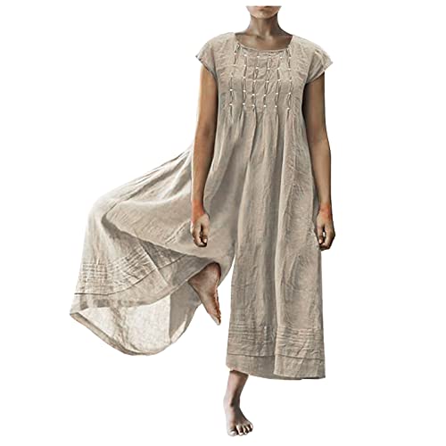 HAOLEI Damen Overall Aus Baumwolle Und Leinen Mit Neun Viertel Ärmeln, Günstig Jumpsuit Locker Und Atmungsaktiv, Bodysuit Lässig Modisch Einfarbig, Romper Große Größen, Latzhose Weich Und Bequem HAOLEI Damen Overall Aus Baumwolle Und Leinen Mit Neun Viertel Ärmeln, Günstig Jumpsuit Locker Und Atmungsaktiv, Bodysuit Lässig Modisch Einfarbig, Romper Große Größen, Latzhose Weich Und Bequem von HAOLEI