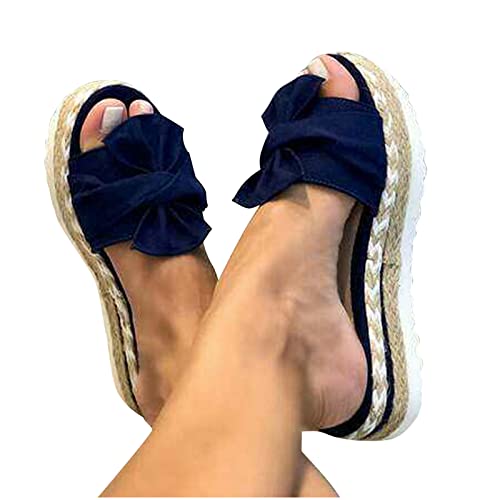 HAOLEI Modische Damen Sandalen Und Hausschuhe Aus Einfarbigem, Espadrilles Elegante Schicke, Günstig Hausschuhe Lässige Modische, Schlichtem, Mit Schleife Gewebtem Stroh Mit Dicker Sohle HAOLEI Modische Damen Sandalen Und Hausschuhe Aus Einfarbigem, Espadrilles Elegante Schicke, Günstig Hausschuhe Lässige Modische, Schlichtem, Mit Schleife Gewebtem Stroh Mit Dicker Sohle von HAOLEI