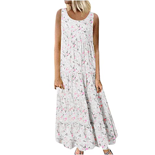 HAOLEI Sommerkleid Damen Lässiger Langer, Günstig Lockerer Strandkleid Damen Elegant Schicke, Partykleid Leicht Luftig Großer Hosenträgerrock Mit Rundhalsausschnitt Und Ärmellosem Ethno Print von HAOLEI