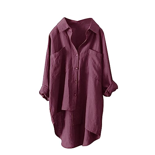 Musselin Bluse Damen Sommer Leichte Atmungsaktive, Leinenhemd Tshirt Casual Fashion, Leinenbluse Top Locker Freizeit, Einfarbige Langarm Oberteile Aus Baumwolle Und Leinen Mit Langen Ärmeln Und Revers Musselin Bluse Damen Sommer Leichte Atmungsaktive, Leinenhemd Tshirt Casual Fashion, Leinenbluse Top Locker Freizeit, Einfarbige Langarm Oberteile Aus Baumwolle Und Leinen Mit Langen Ärmeln Und Revers von HAOLEI